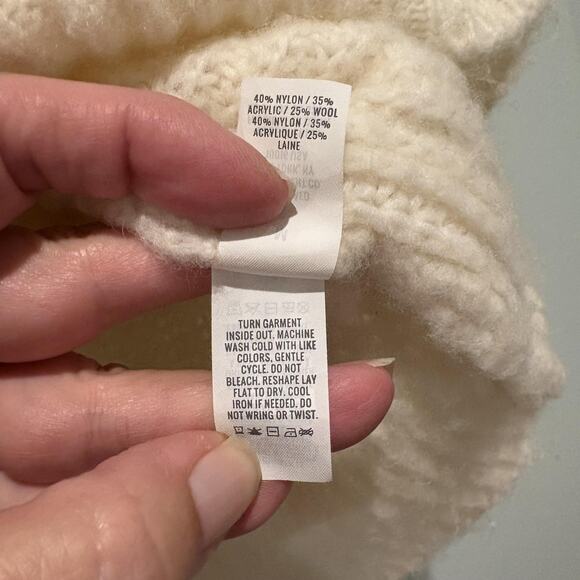 Aerie Sweater Womens Medium Cream Chunky Knit Ribbed Crewneck Wool Blend Cozy - Picture 9 of 11